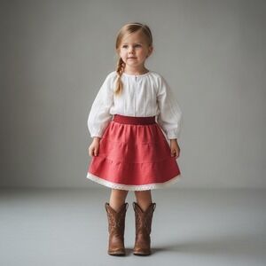 Skirt Denim‎ Girls 2/3 Midi Red Crochet Lace Ruffle Tiered Mom and Pop's Kids